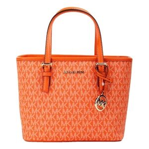 Michael Kors Orange Monogram Tote with Leather Trim